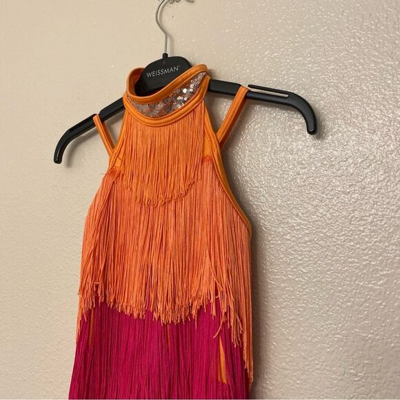 Weissman Dance costume flapper orange Fringe dress Electric Feel 14338 MC chil - Picture 3 of 10